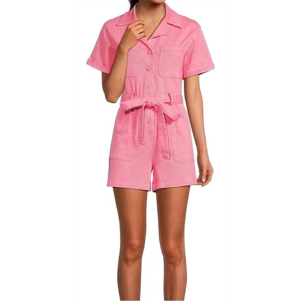 NEW SKIES ARE BLUE shorts romper jumpsuit with collar in pink